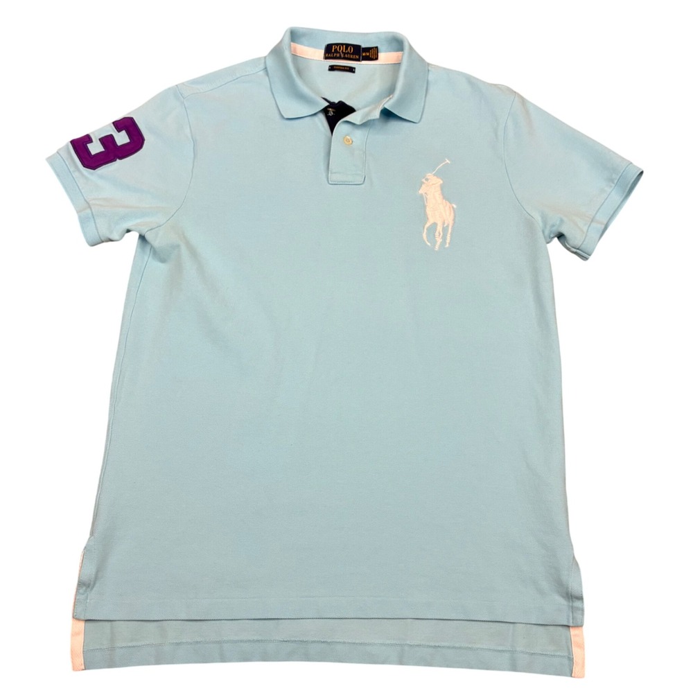 Polo Ralph Lauren Polo Shirt Mens M Blue Big Pony Custom Fit Short Sleeve Cotton